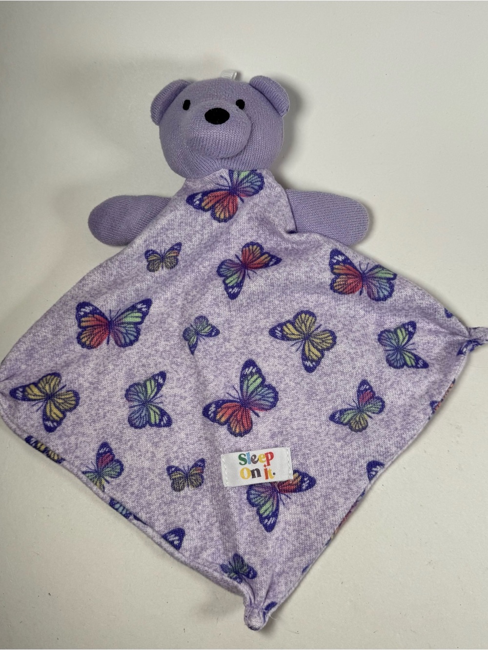 Sleep On It Plush Baby Security Blanket Bear Purple Butterflies Lovey 11" Toy